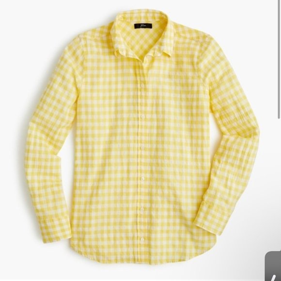 J. Crew Tops - J.CREW Yellow Gingham Cotton Blend Classic Button Down Shirt Size 4
